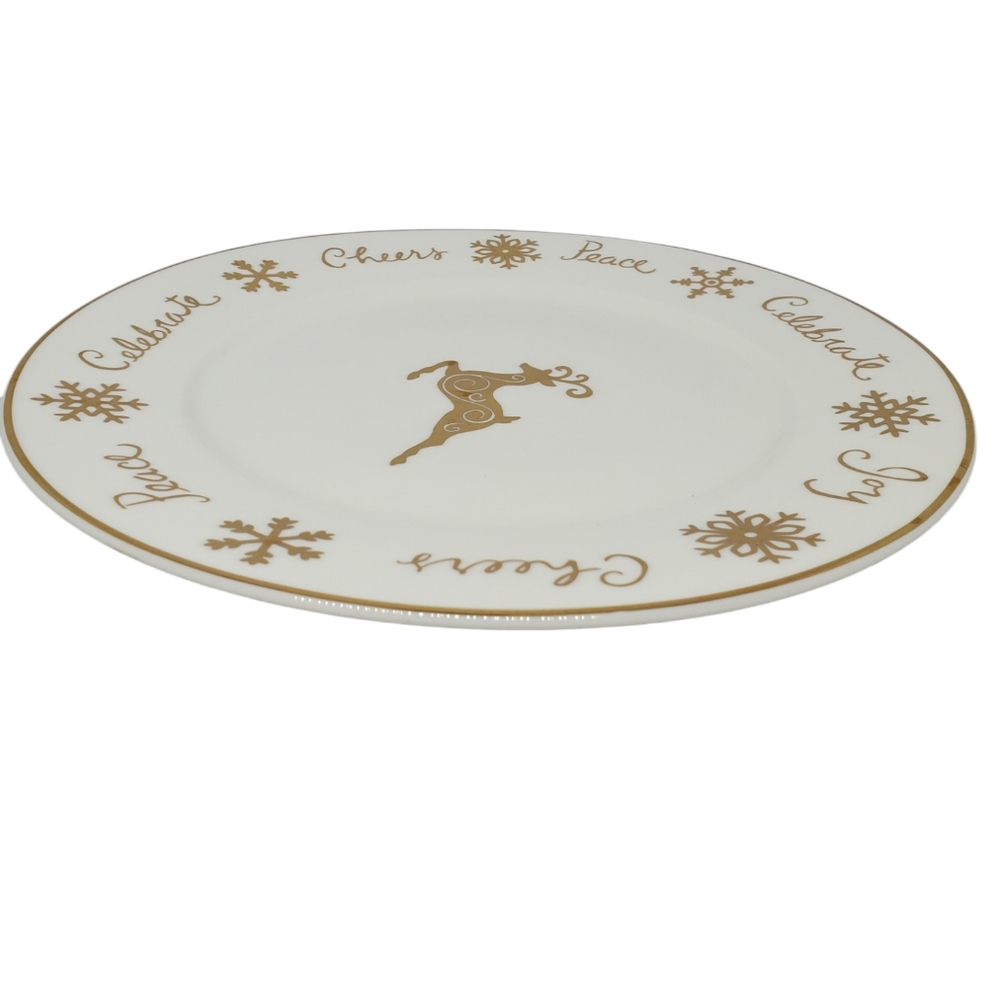 Gibson Designs Vtg Celebration Dinner Plate Gold Snowflakes Deer 2001 Pre-Owned - Picture 4 of 10